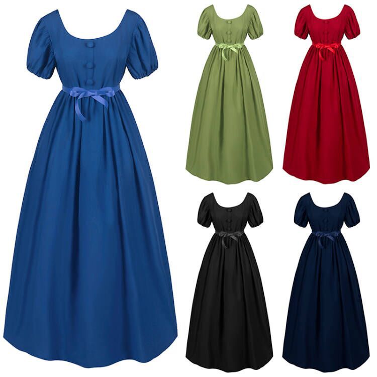 2023 European and American Middle Ages 5 Color Sweet Flying Sleeve Lace-up Loose Waist Large Swing Dress Off-shoulder Dress