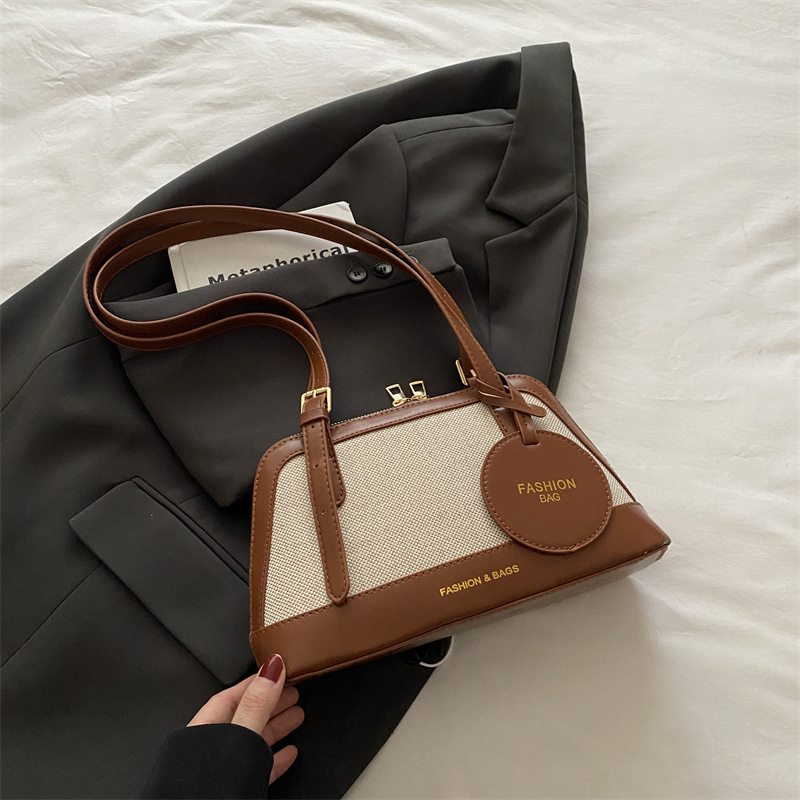 Vintage Damen Handtasche Aus Leinen Patchwork Schultertasche_voghion.com