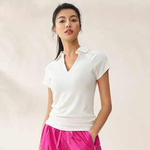 Zhejiang Xuanchen Sexy Short-Sleeved T-Shirt Women's Summer V Neck Slim Polo Lapel Tennis Golf Casual Sports