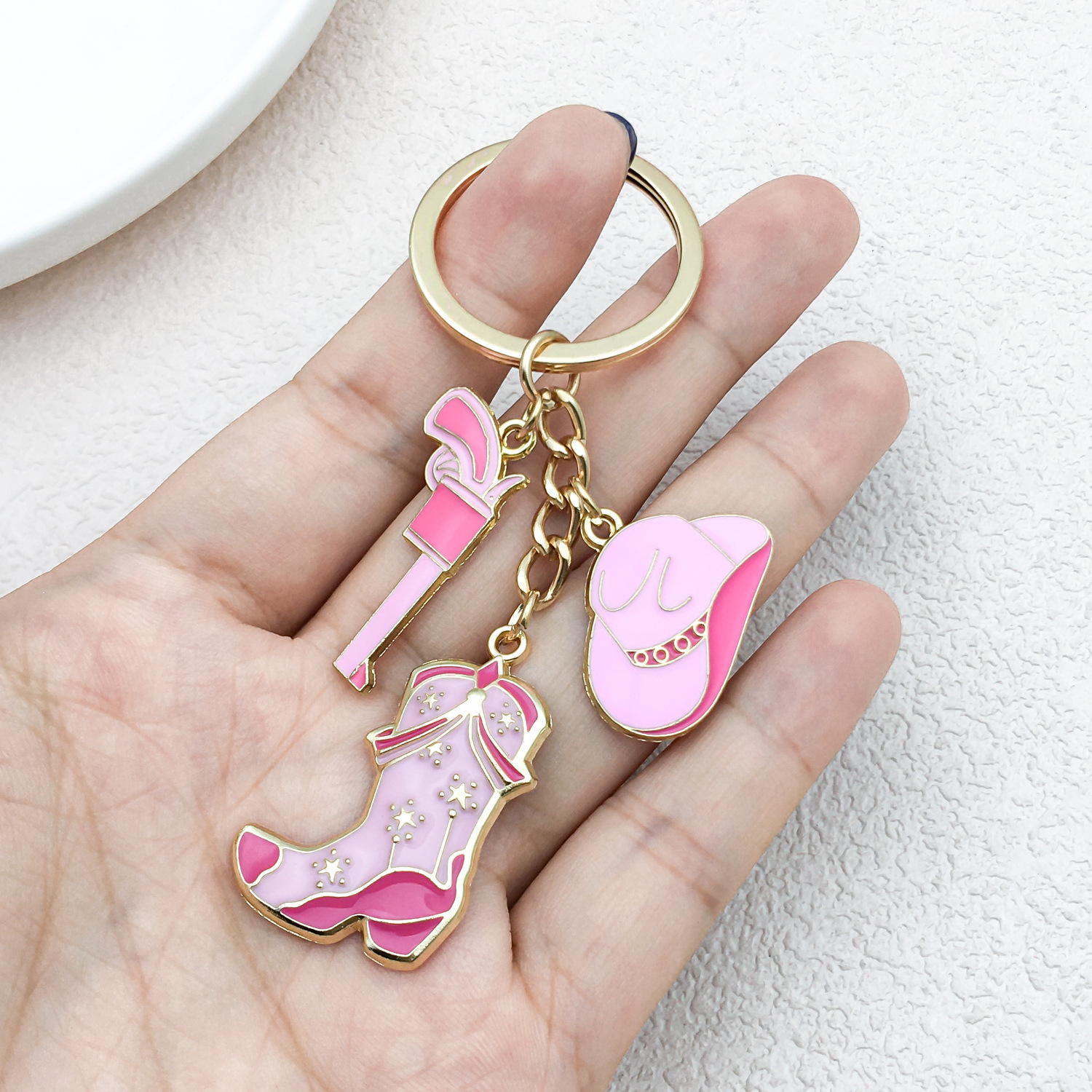 Enamel, Enamel Craft Pink Color 1 Piece Bag Cattle Boots Keychain Alloy Enamel Couple Elegant Lady Keychain