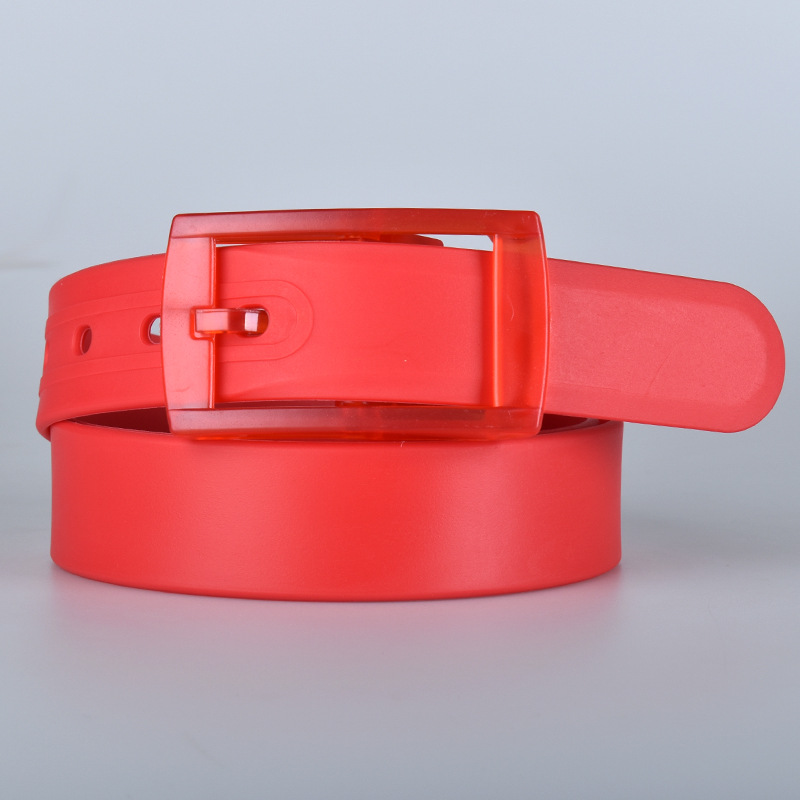 Cinturón unisex de silicona colorida con hebilla de pin, color caramelo, sin metal, cinturón de plástico blanco y rojo para pantalones, venta directa de fábrica