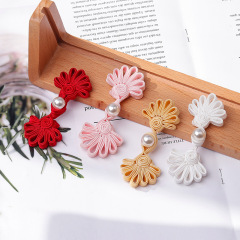 Qipao Pearl Fan-Shaped Button, Tangzhuang Hanfu Decorative Button, Chinese Style Clothing Hand-Woven Fabric Button, Retro Button