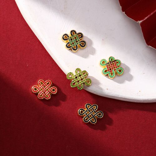 Alloy Drip Enamel Cloisonné Chinese Knot DIY Handmade Gold Plated Enamel Wire Wrapping Pendant Back Cloud Separating Bead Accessory Material
