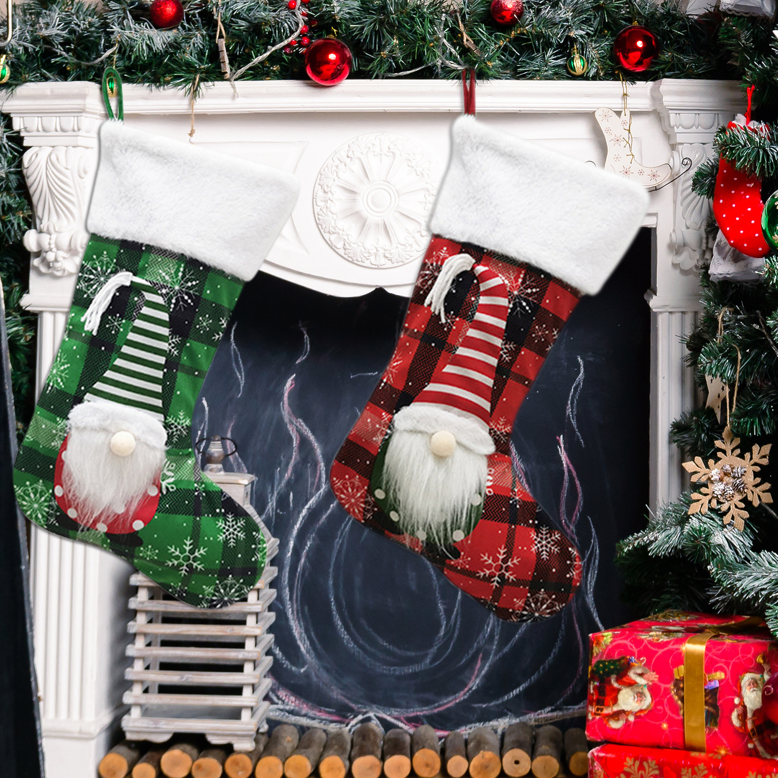 2024 Navidad decoraciones tridimensionales muñecas sin cara bolsas de regalo calcetines de Navidad colgantes de Navidad bolsas de regalo grandes