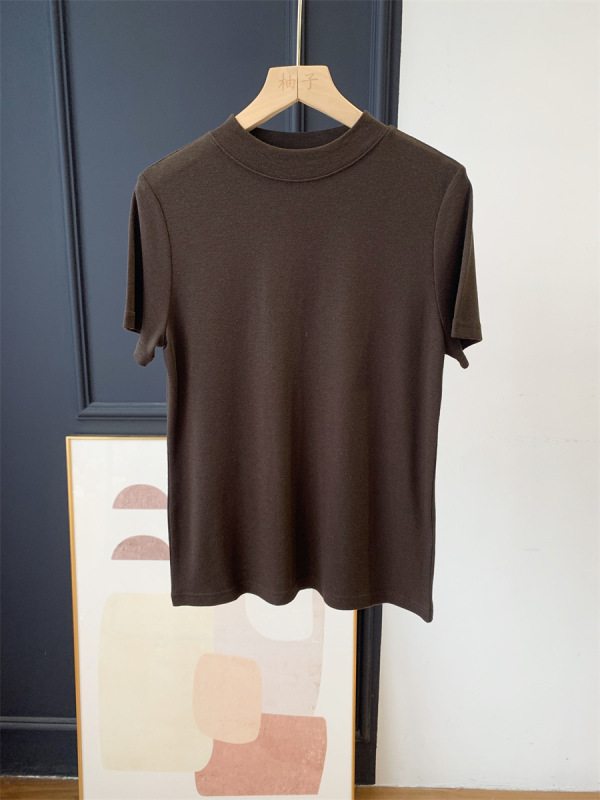 赤ちゃんの肌のような！テンセルウールクールT！ストレッチ大盗スリム気質ハーフタートルネックTシャツ G062405|undefined