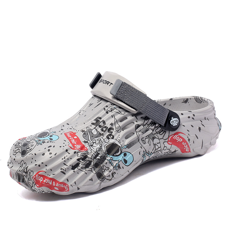 Gran tamaño transfronterizo para hombres verano nuevo calzado deportivo agujero corrugado impresión al aire libre antideslizante zapatillas de playa