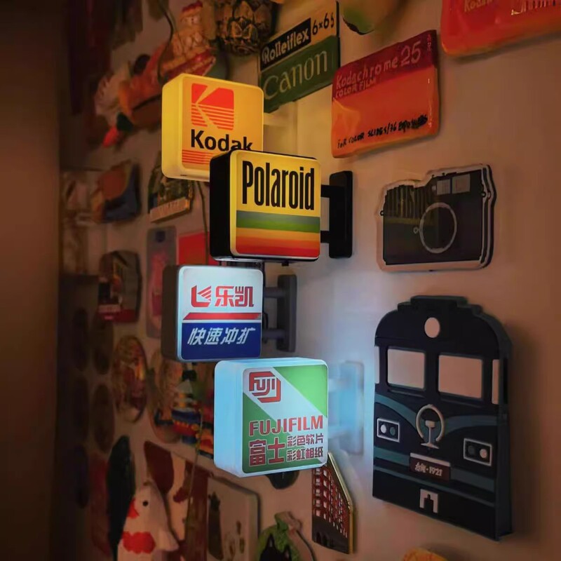 Polaroid Fuji Kodak Miniature Light Sign Refrigerator Magnet Personalized Creative Entrance Door Magnetic Home Decoration