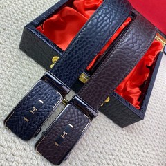 野牛紋男性本革牛革ベルトビジネス男性式自動バックルベルト