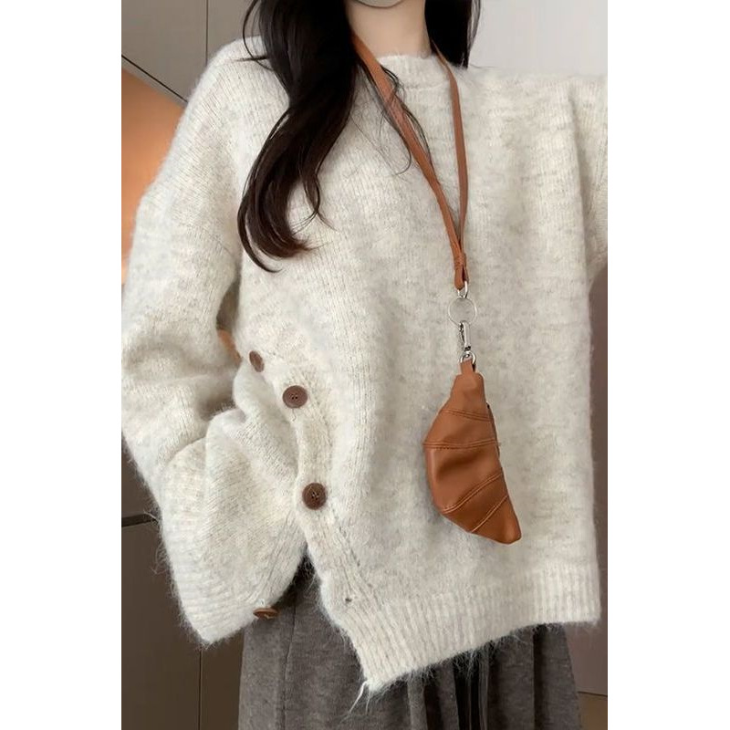 奶fufu慵懒风软糯毛衣外套女2024秋季设计感小众别致开叉针织上衣