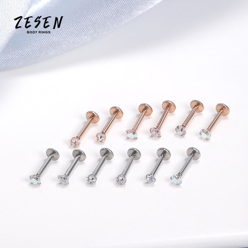 Cross-border new personalized zircon stainless steel lip nail lip ring European and American threaded inner tooth lip piercing jewelry wholesale