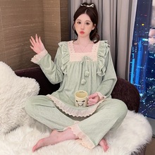 实体批发海岛绒加肥加大秋冬季睡衣女纯色花边时尚蕾丝性一件代发