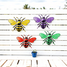 跨境铁艺蜜蜂壁挂花园装饰品挂件庭院户外金属彩绘工艺品壁挂