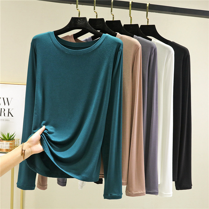 Bit Cotton Round Neck All-match Long-sleeved T-shirt Women's Spring and Autumn Loose Inner Base Shirt Simple Fashionable Pullover Top for Women