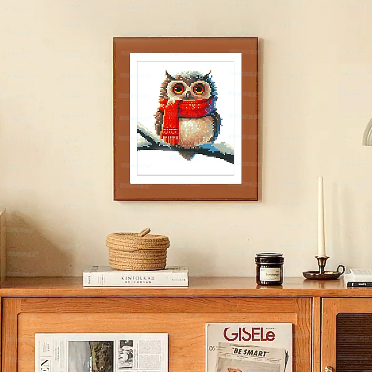 Mona Lisa real bordado cruzado bufandas búho nueva moda moderna decoración de la sala de estar bordado a mano image 1