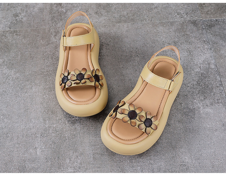 Dép sandal nữ quai chữ V da bò đế dày thoáng khí — Màu trắng be chi tiết 11