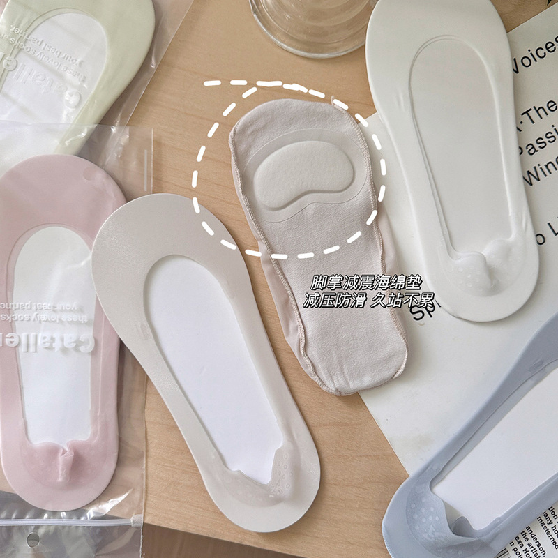 High-heeled shoes "ice silk boat socks women's summer shallow mouth invisible ultra-thin breathable sponge pad silicone non-slip socks