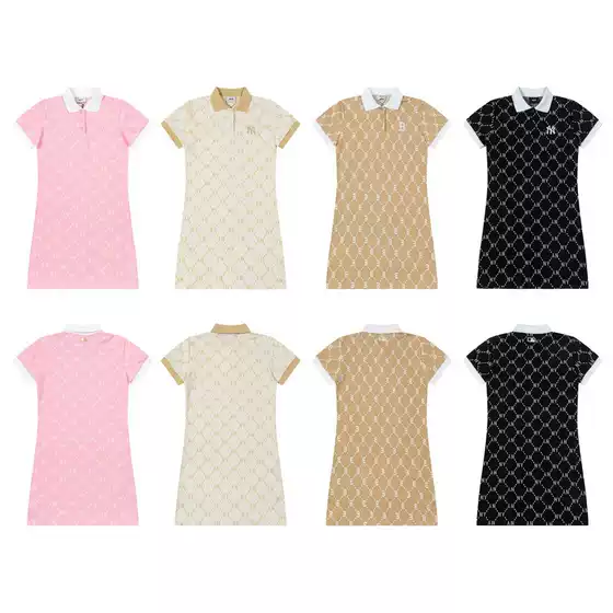 Trendy All-Over Jacquard MLB Women's Polo Collar Dress — Yushu Xin Same Style Rich-Girl Aesthetic Ins Dress