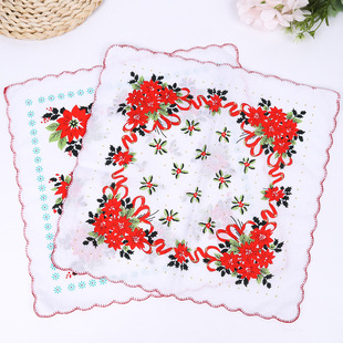 30cm New Printed Women's Handkerchief Christmas Bouquet New Year's Party Tea Party Ladies Handkerchief Red Wedding Handkerchief