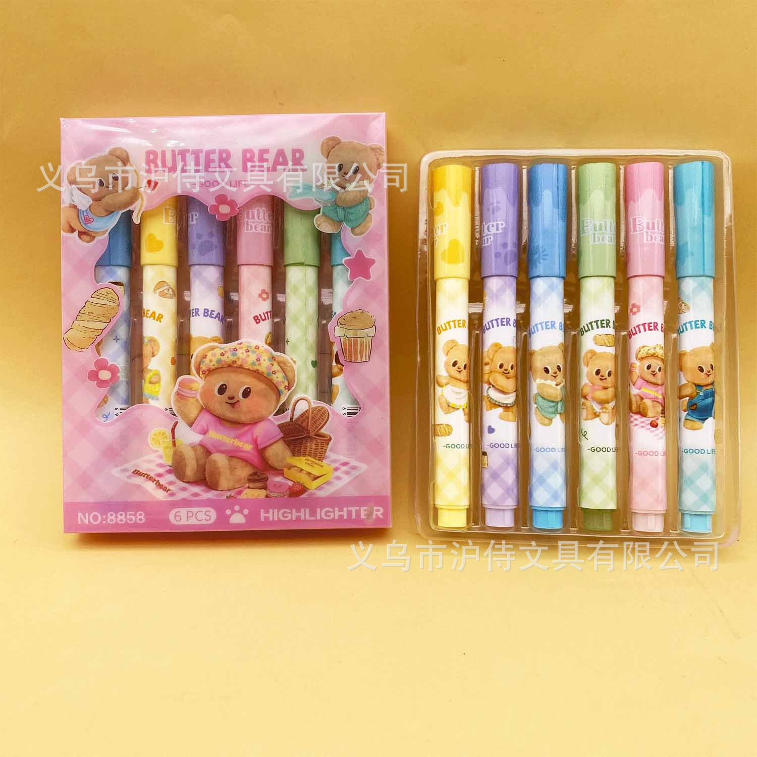 Nuevo oso de mantequilla de dibujos animados lindos bolígrafo de cuentas de mano de color para estudiantes marcadores de puntos clave de protección de ojos