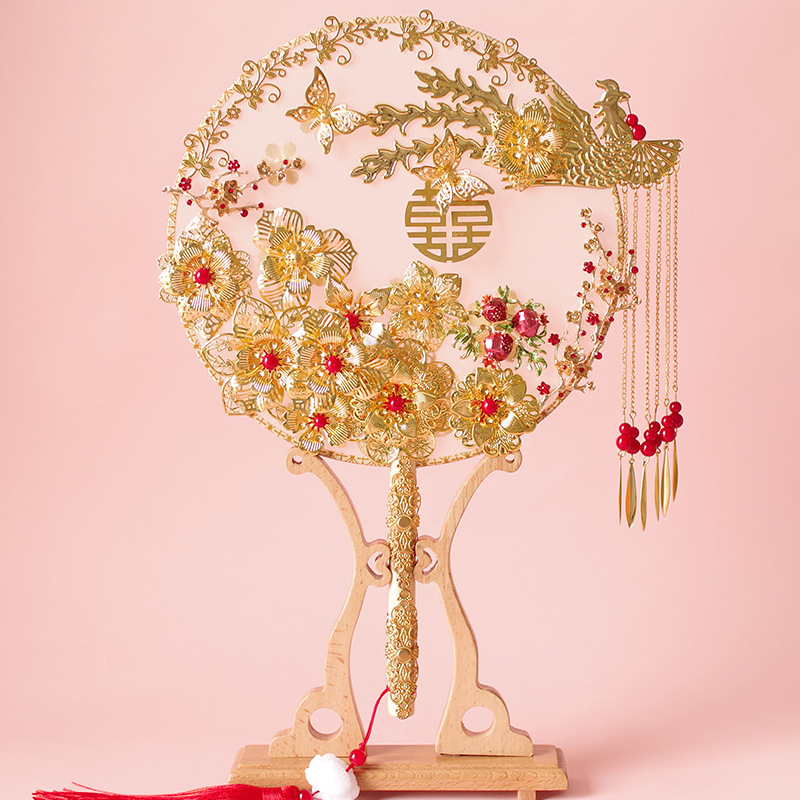 Bride Xiuhe Tuanfan wedding ancient style wedding fan Chinese style wedding fan to cover face handmade diy material package