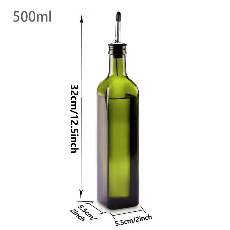 Botella de aceite de vidrio Amazon 500ml dispensador de olla de aceite de oliva verde oscuro Juego de botella de vinagre transfronterizo
