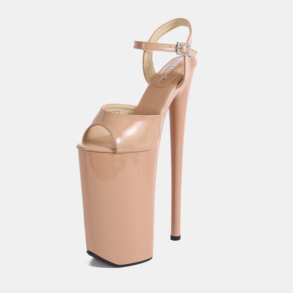 Giày sandal cao gót siêu cao hở ngón quai ngang gót nhọn tôn chiều cao cho nữ — Màu be, Màu hồng, Màu tím, màu đen