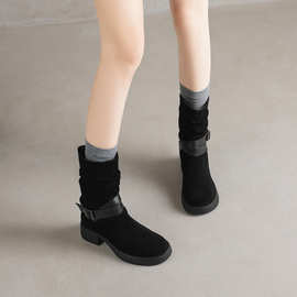 女靴女鞋小众轻奢2025秋冬手工复古外贸跨境