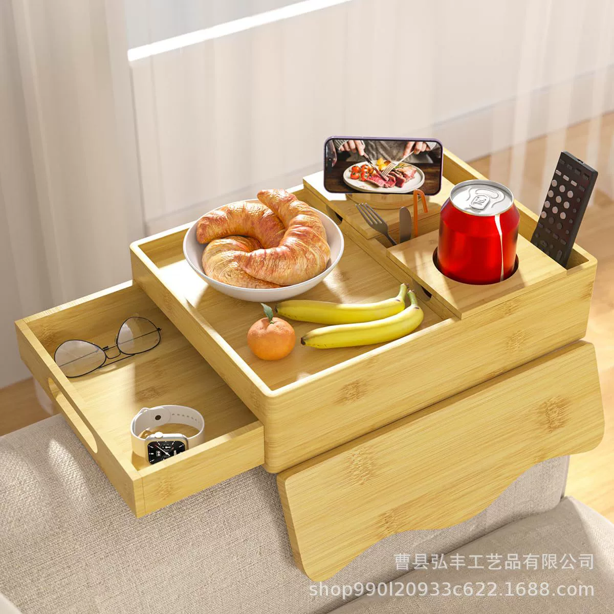 Деревянный поднос для подлокотника дивана, столик для дивана с ящиком для хранения, поднос для закусок, ленивая полка для хранения