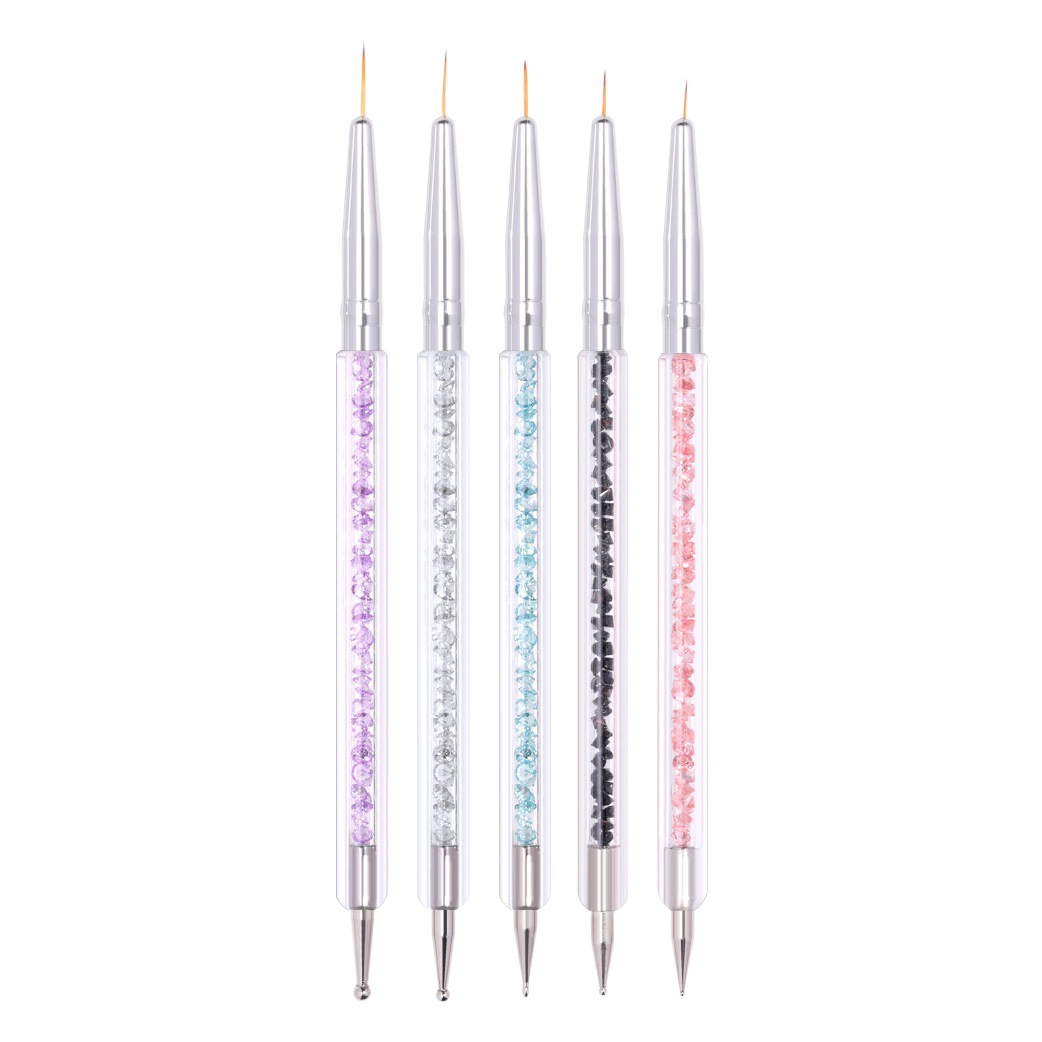 Cross-border venta caliente de doble cabeza línea de tracción punto diamante nail art pen metal nail art pull line pintura pluma Crystal Rod pluma de la pintura