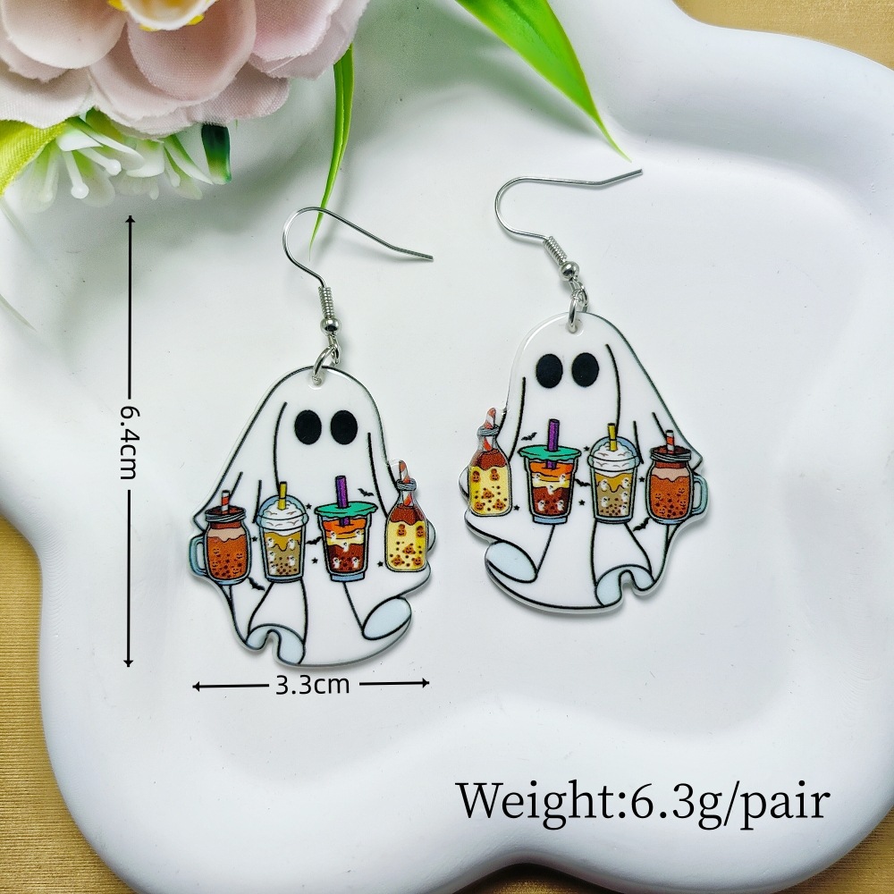 9g Weight Iron Ear Needle Material Drop Earrings Classification 1 Pair Quantity Holiday, Party Occasion Arylic Material Halloween Festival Floral, Bat Pattern Women's Gender Casual, Simple Style Style 1 Pair Halloween Casual Simple Style Floral Bat Arylic Drop Earrings 18