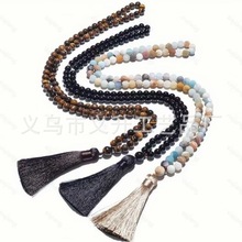 跨境爆款波西米亚风格天然石8mm串珠流苏长款项链 现货批发货源