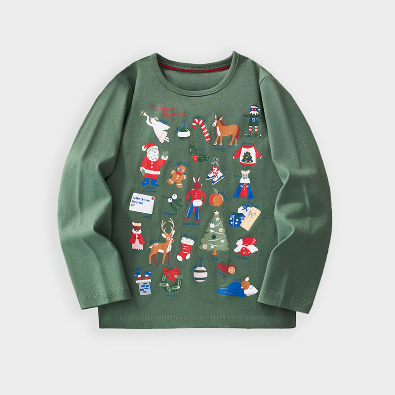 25 Europa y los Estados Unidos ropa infantil transfronteriza otoño y invierno Navidad camiseta de manga larga impresión de dibujos animados jersey infantil al por mayor en stock