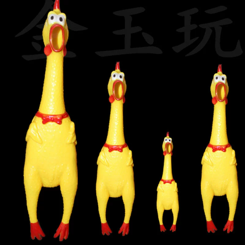 Курица игрушка крик (средний 32 см), мягкая резиновая пищащая игрушка для стресса, желтая