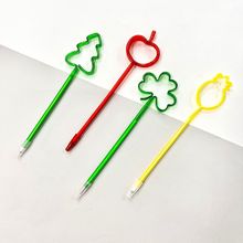 创意文具PET三叶草圆珠笔植物造型吸管笔广告促销礼品笔批发现货