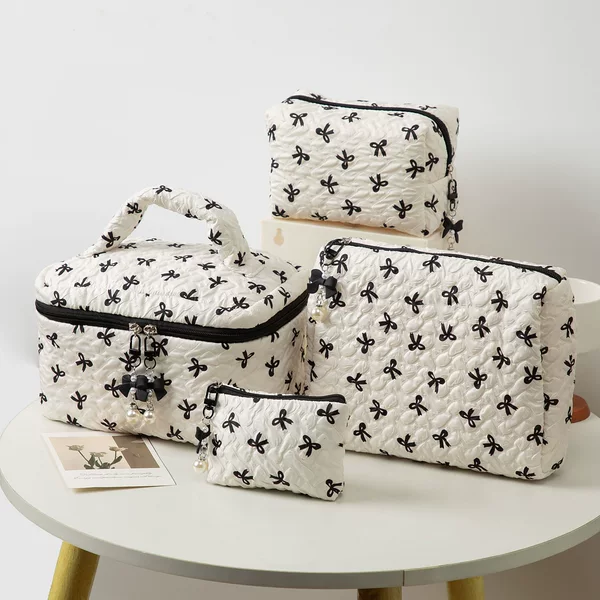 New Bow-Knot Cosmetic Bag, Large-Capacity Clutch Bag, Portable Toiletry Bag, Women's Cosmetics Lipstick Storage Bag