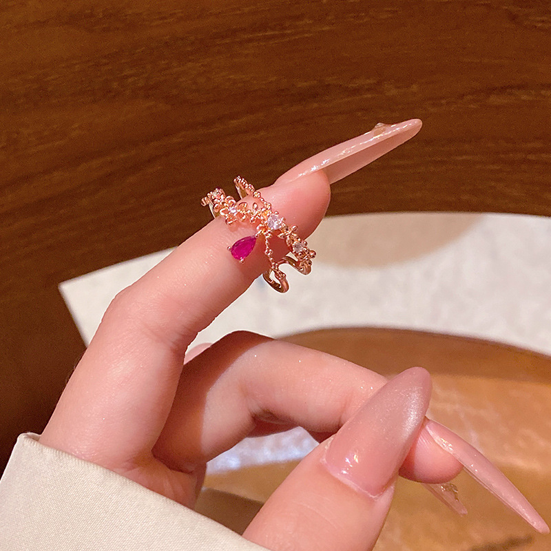 韓国の新鮮で絶妙なジルコンフラワーリング、女性用、開口部調整可能な人差し指リング、多用途で気質のあるラブリング
