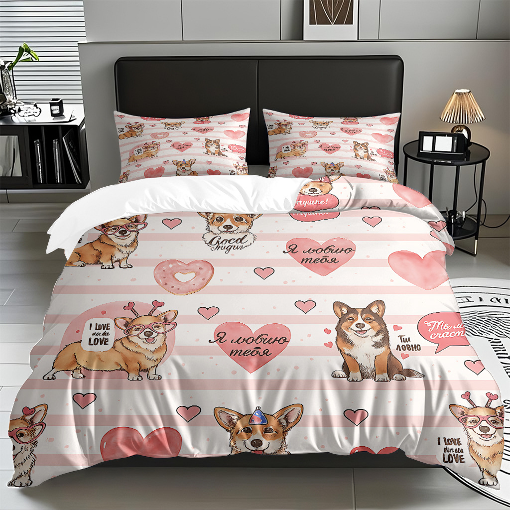 Fábrica de origen transfronteriza textil doméstico TEMU / JIT suave piel abrasiva caricatura cachorro impresión digital set edredón