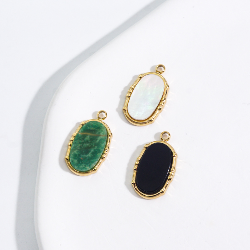 304 Stainless Steel, natural stone Material Oval Pattern 1 Piece 304 Stainless Steel Natural Stone Natural Stone Shell 14K Gold Plated Oval