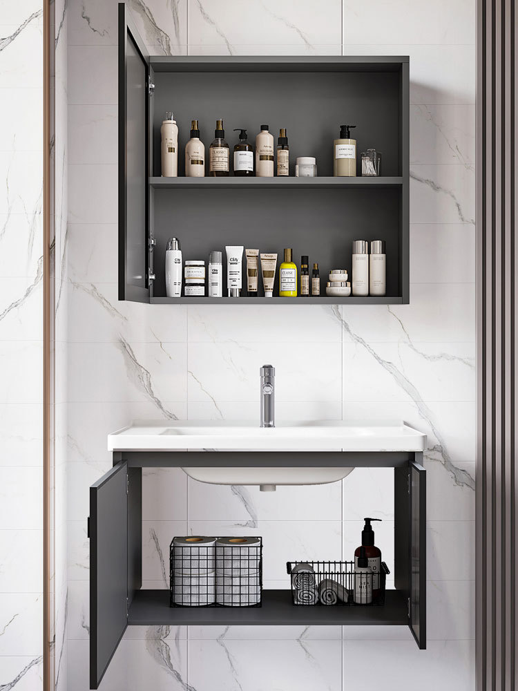 Moderno simple espacio de aluminio mueble de baño lavabo de baño combinación integrada lavabo de cerámica mesa de lavado lavabo