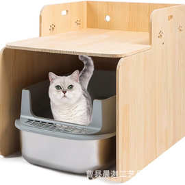跨境实木猫砂盆收纳柜家用多层猫爬架实木猫窝猫砂盆置物架宠物窝