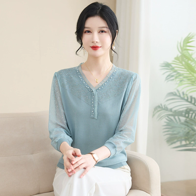 Мама средних лет весенняя трикотажная рубашка 2025 новый модный иностранный стиль