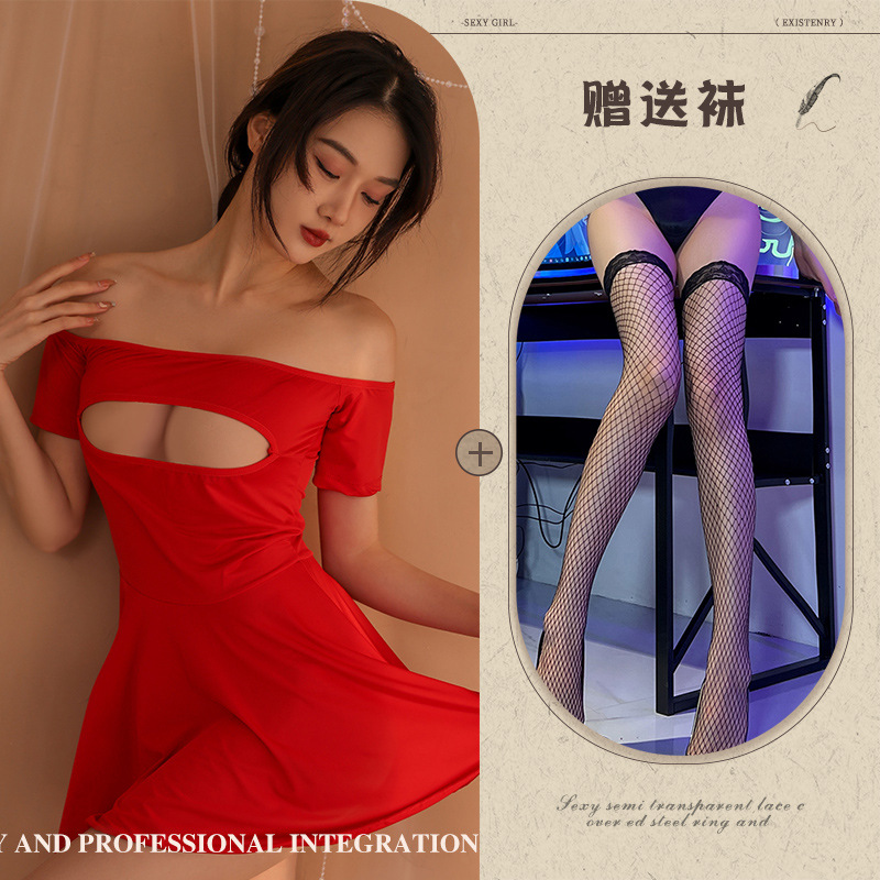 레드 + 블랙 망사 스타킹