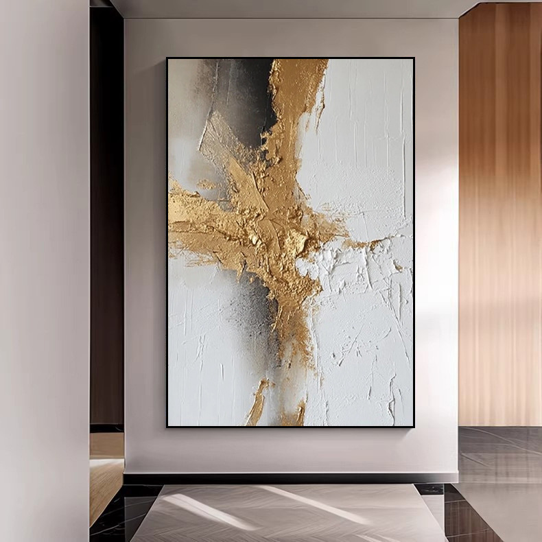 Minimalist Gold Foil Hanging Painting for Foreign Trade, High-End Entrance Decoration Painting, Abstract Texture Art Wall Painting for Corridor and Hallway