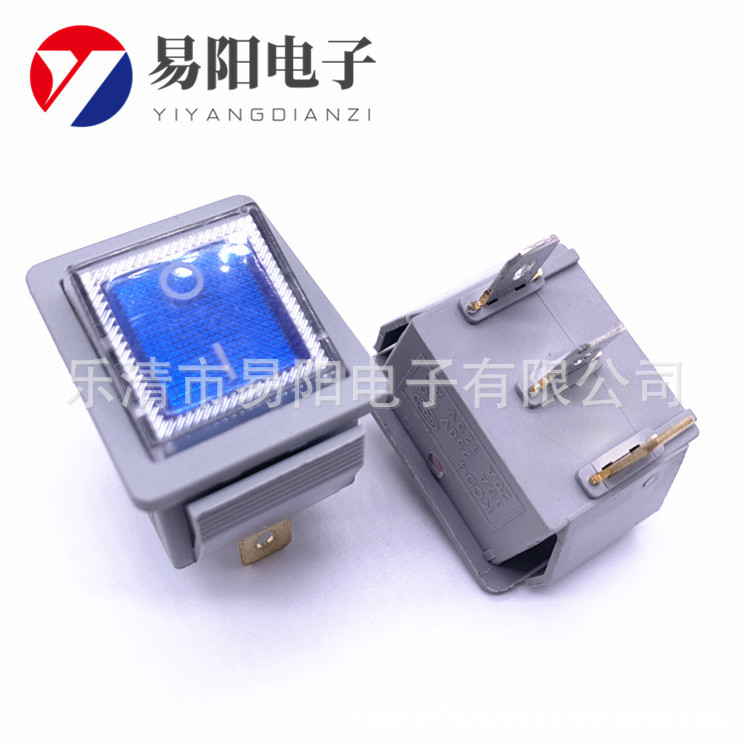 船型开关KCD4排插开关 31.5*26白三脚两档带灯童车电源开关