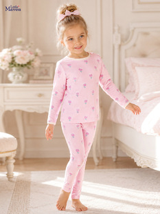 Little maven Autumn long-sleeve, cute pijama, children's thermal underwear, set, flowered, European style