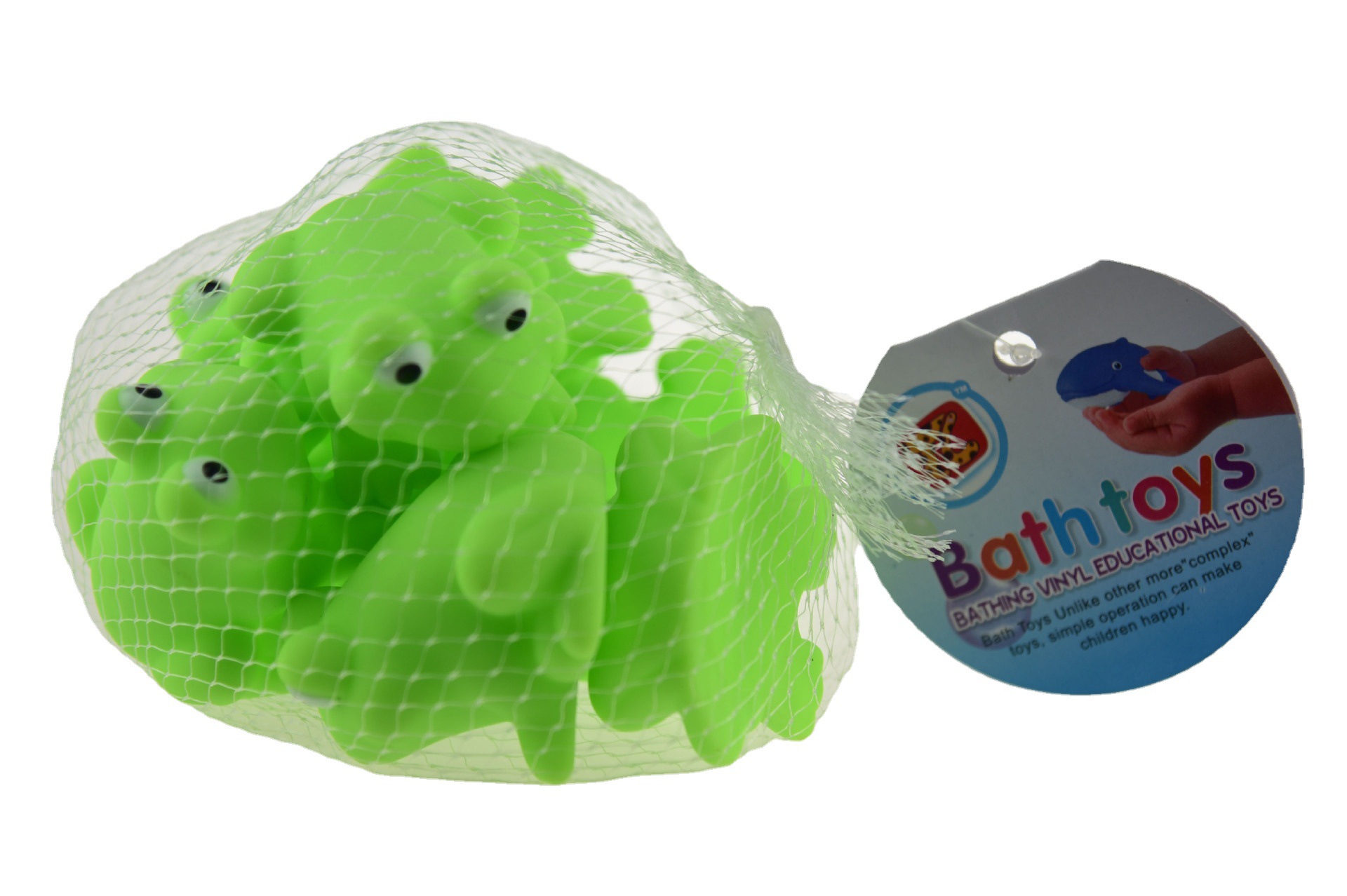 搪胶游泳洗澡吸喷戏水儿童玩具 喷水绿色青蛙造型6只装浴室玩具
