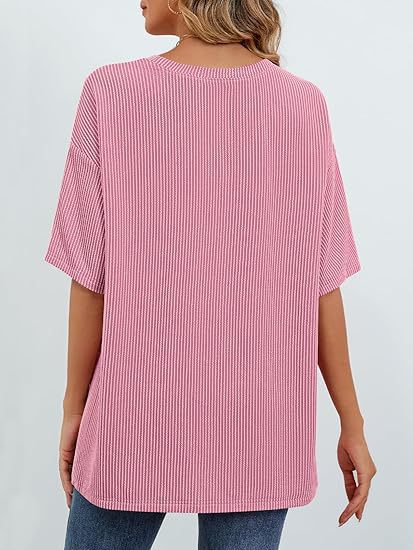 cross-border European And American Women's Summer Short-sleeve Pocket Top, Oversized Round-neck Textured Casual_ecoleips.com