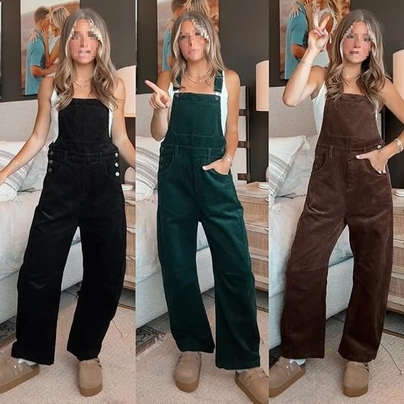 Amazon Independent Station Cross-Border Autumn and Winter 2025 New Corduroy Cargo Pants Women's Fashion Loose Jumpsuit Women