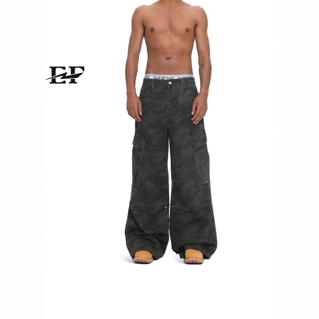 Ef Jeans | American High Street Heavy-Duty Deconstructed Three-Dimensional Multi-Pocket Straight Wide-Leg Cargo Jeans Casual Pants