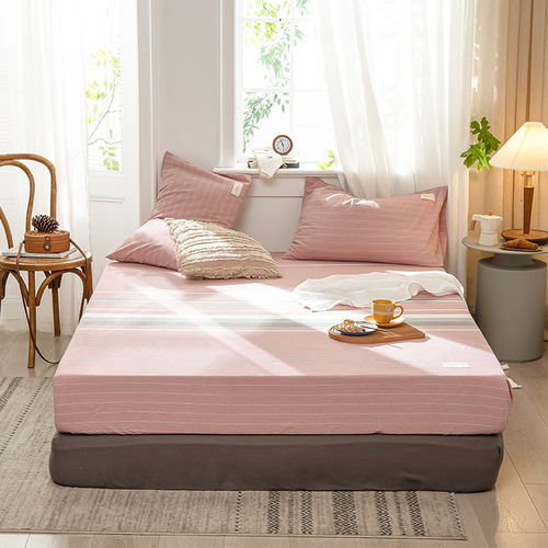 Washed cotton fitted sheet single piece pure cotton bed cover dust cover all-inclusive mattress protector bed cover universal for all seasons